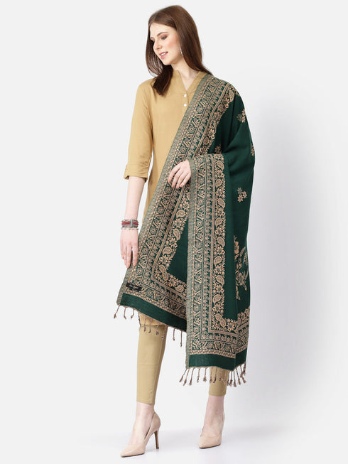Women's Floral Jamawar Acrylic Border Wool Shawl